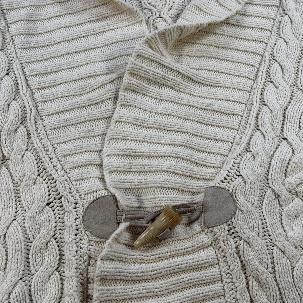 LRL Cardigan Womens Large Cream Cable Knit Shawl Collar Toggle Chunky Sweater - Picture 2 of 6